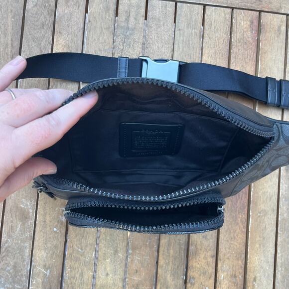 COACH League Belt Bag In Signature Print, Black Leather, Unisex - Picture 14 of 14